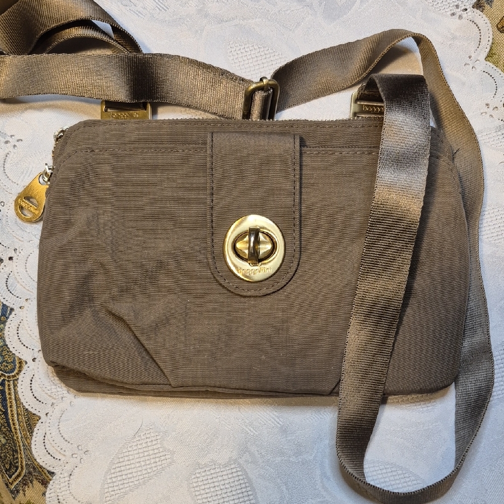 Baggallini Taupe Crossbody Bag with Gold Accents